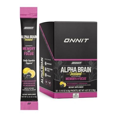 ONNIT Alpha Brain Instant - BlackBerry Lemonade Flavor - Nootropic Brain Booster Memory Supplement - Brain Support for Focus, Energy & Clarity-Alpha GPC Choline, Cats Claw, L-Theanine, Bacopa - 30ct Cover