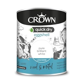 Crown Quick Dry Eggshell Paint Brilliant White 750ml, Wood, Metal, Int/Ext