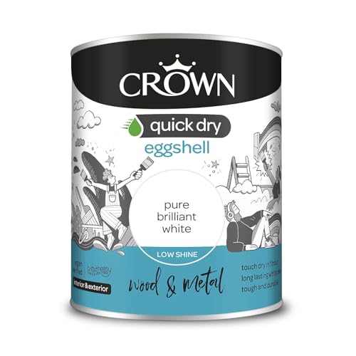 Crown Quick Dry Eggshell Paint Brilliant White 750ml, Wood, Metal, Int/Ext