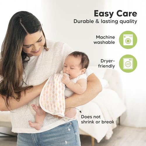 Image of 5-Pack Muslin Burp Cloths Baby Boy, Girl - Very Absorbent Baby Burp Cloth Rags, 8-Layers Viscose Derived from Bamboo Cotton Muslin Towel, Super Soft Spit Up Rags, No Shrink Washcloths (Prism)