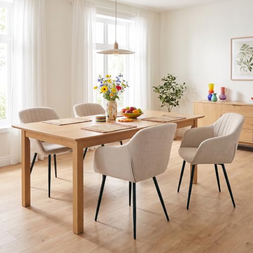 Goeurvant Dining Chairs Set of 4 Polyester Armchair for Living Room with Metal Legs Kitchen Chairs, Beige - Image 4