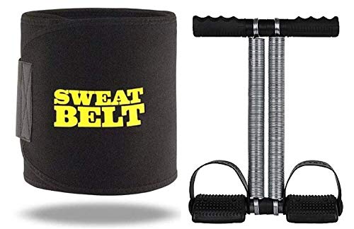 Image of Men and Women's, Double Spring Tummy with Sweat Belt Waist Trimmer-Ab Exerciser, Body Toner, Fat Buster, Multipurpose Fitness Equipment Black