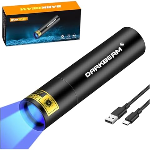 DARKBEAM UV Black Light Flashlight Mini 365nm - Rechargeable USB Strong Ultraviolet LED Flashlights, Portable Woods lamp, Detector for Pet Urine/Stains, Flurescent, Uranium Glass, Amber 370nm Cover
