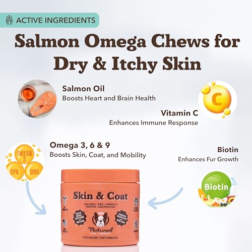 Natural Dog Company Skin & Coat Supplement for Dogs Omega-3 Rich Salmon Oil Chews for Itchy Skin Relief, Shedding & Allergy Support, Shiny Coat Health, with Biotin, Vitamin E, Grain-Free (90 Count) - Thumbnail 4