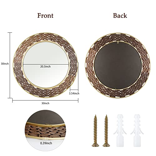 Cozdecor Wall Mirror Iron Frame Rattan Mirror Farmhouse Bathroom Mirror 30" Entryway Mirror #TOP4