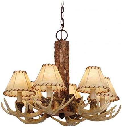 Vaxcel International Noachian Stone Lodge 6 Light Single Tier Chandelier with Fabric Shades - 22 Inches Wide