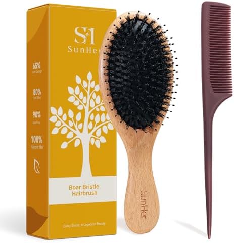 Boar Bristle Hair Brush with Nylon Pins for Fine Thick Hair
