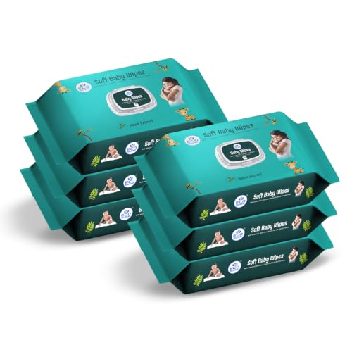Image of Baby Soft Wet Wipes, 80 Count | Alcohol Free & Paraben Free Baby Wipes | pH Balanced & Hypoallergenic Wipes for Sensitive Skin | With Vitamin E, Aloe Vera & Neem Extract | Pack of 6