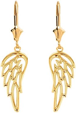 Fine 10k Yellow Gold Guardian Angel Filigree Wing Dangle Earrings