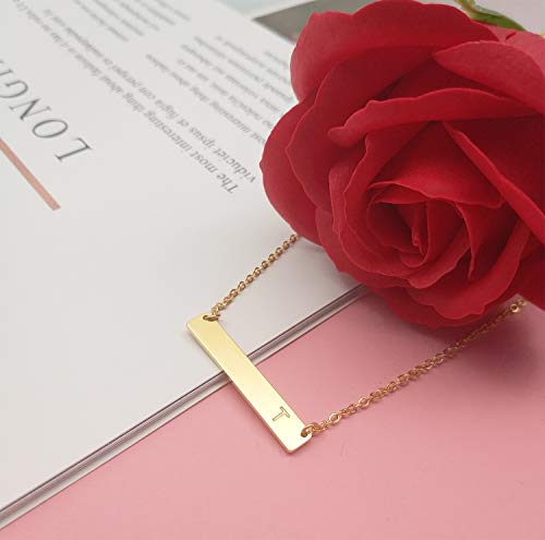 Momol Bar Pendant Initial Necklace, 18K Gold Plated Stainless Steel Bar Necklace Dainty Delicate Initial Necklace Simple Personalized Name Letter T Necklace For Women Girls #TOP5