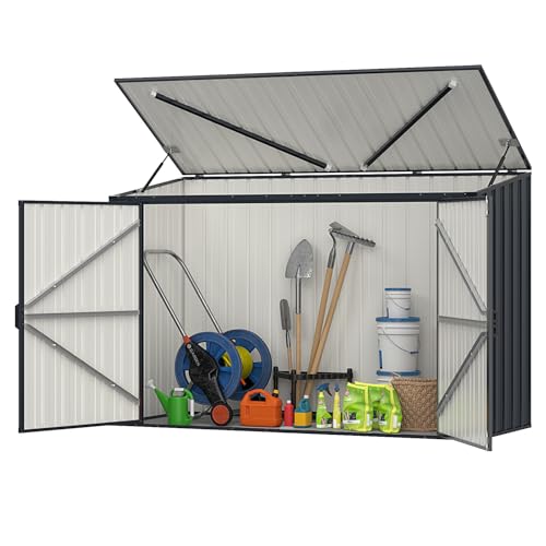 COSTWAY Caseta Jardin Exterior 1,5m2, 193 x 86 x 127 cm, Cobertizo Jardin Exterior con 2 Puertas y Cerradura, Techo Inlinado, Acero, Varilla Hidráulica de Gas, Caseta Almacenamiento, Gris