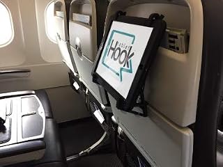 TabletHookz v2 - hands free seat back entertainment device holder. Can be used on the plane, train and in the car - featuring securing device to keep your device safe