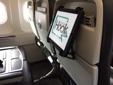 TabletHookz v2 - hands free seat back entertainment device holder. Can be used on the plane, train and in the car - featuring securing device to keep your device safe