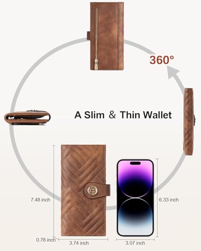 Image of BOSTANTEN Slim Wallet Women Leather RFID Blocking Credit Card Holder Bifold Thin Wallet with Zipper Pocket Brown