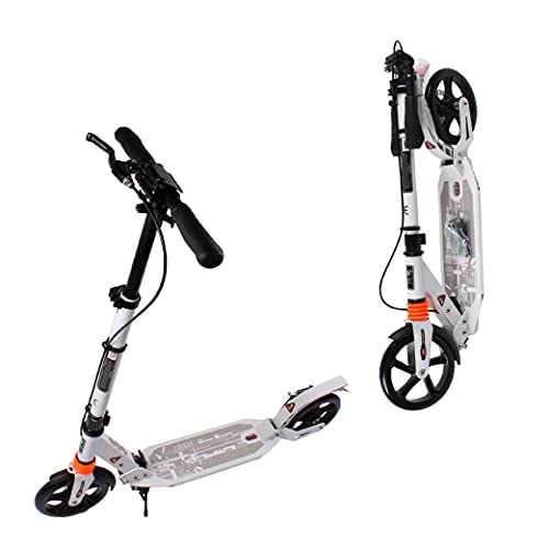 Calma Dragon Patinete Urbano, Plegable, Scooter con Grandes Ruedas 200m, para Adultos y Niños, con Manillar Ajustable, Material: Aluminio, Freno a Disco (Blanco) Cover