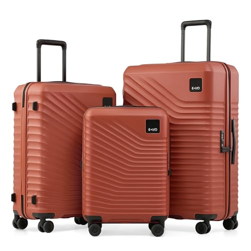 Coolife Luggage 3 Piece Set Durable Upgrade PC Expandable Hardside Lightweight Travel Suitcases with Dual Spinner Wheels & TSA Lock, 20/24/28 (20" Expandable) (Brown, 3-Piece Set (20/24/28))