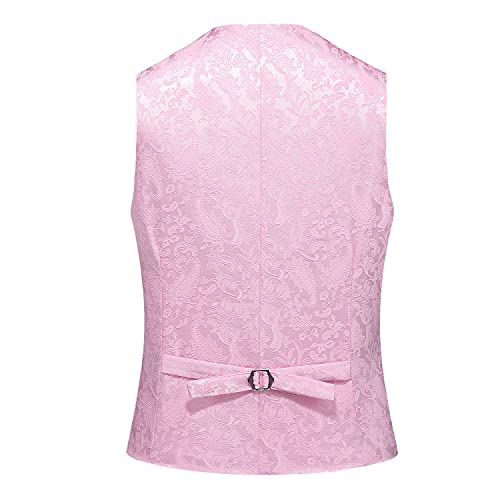 Mogu Mens Formal Vest Paisley Jacquard Suit Waistcoat Wedding Prom Groomsmen 36 Pink #TOP1