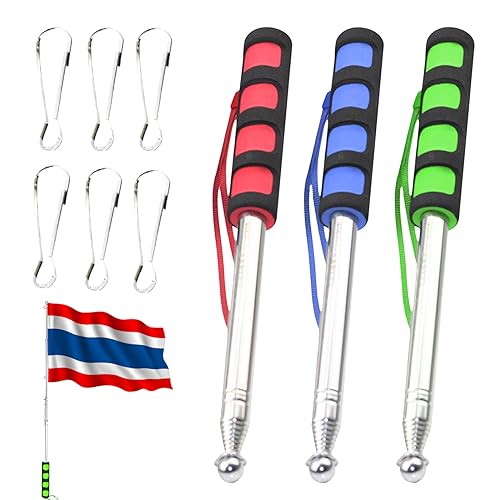 PLATEYTR 3PCS Astas Bandera Telescópicas, 2m asta Bandera telescópica con Mango Esponja, Inoxidable Extensible Plegable Asta de Bandera para Guía de Viaje Banner Viajes Enseñanza