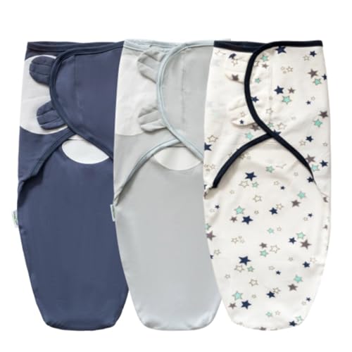 Image of Little Tots Swaddle Blanket for Baby Girl Boy Easy Change Infant Wrap 2 or 3 Pack Adjustable Sleep Sack for Newborn Babies 0-3 Month (Gray Blue Star)