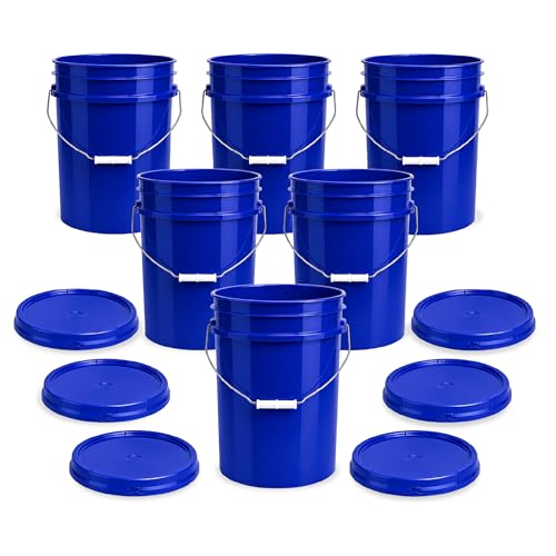 Image of ePackageSupply 5 Gallon Bucket - Food Grade w /Lid BPA-Free,6 Pack - Blue | Airtight Gasketed Tear Strip Lid, Heavy-Duty 90 Mil HDPE Plastic Pail, Bulk Storage, Food Safe Durable Container, Made in USA