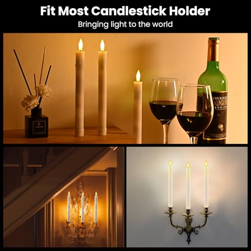 Image of JOSU LED Flameless Taper Candles with Remote Timer, 6 Pcs Ivory Fake Candlesticks Battery Operated 3D Flickering, Realistic Electric Candles Warmer Lamp Light for Wedding Party Home Decor, 0.78 inchx8.86 inch