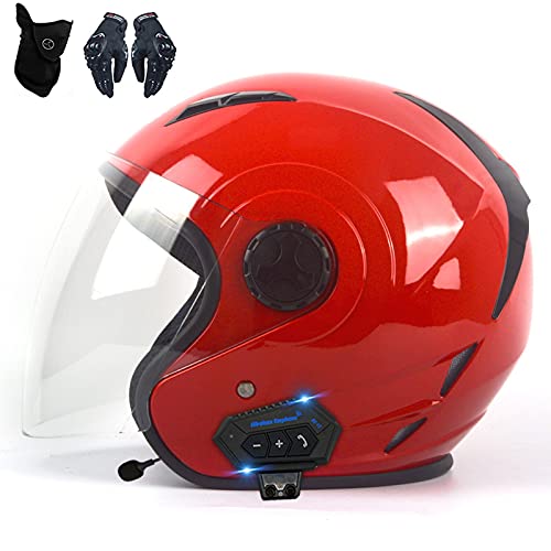 Bluetooth Casque Moto Jet pour Hommes Adultes Femmes ECE Homologué Vintage Casque Cover