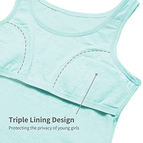 QBK 6-16Years Girls Tank Top with Built in Bra Training Bras Cotton Camisole Built in Bra Undershirts with Shelf Bra4