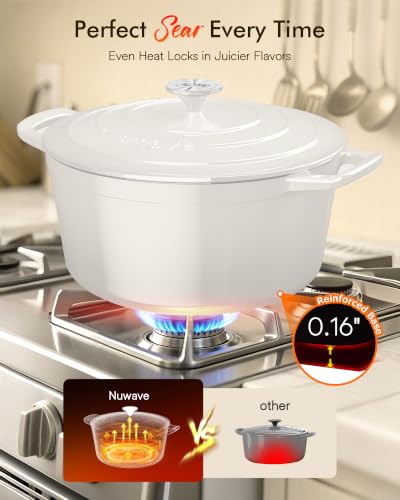 Image of Nuwave 6 Qt PFAS-Free Enamel Cast Iron Dutch Oven Pot w /Lid, Vanilla Cream