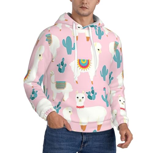 Sweat à capuche chaud homme lama cactus en coton doublé polaire