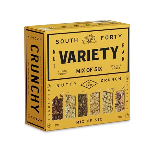 South 40 Snacks Crunchy Nut Bars Mix of 6 Variety Pack Touch of Honey Natural Protein (40g Bar Pack of 12)