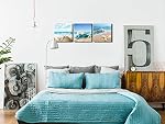 Pyradecor 3 Panels Starfish Seashell Bottle Beach Pictures on Canvas Wall Art Modern Seascape Stretched and Framed Giclee Canvas Prints Seaview Landscape Artwork for Bedroom Home Office Decorations