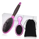 cepillo de cerdas naturales para pelo fino 3.DISEÑO DE ALTA CALIDAD: el conjunto incluye un mango ergonómico de diseño exclusivo hecho de silicona suave + 2 peines + cerdas naturales de jabalí + agujas de nailon hechas a mano + bolsa de terciopelo + caja de embalaje. Un traje resuelve los problemas del cabello que ha encontrado y lo ayuda a deshacerse de los problemas del cabello.