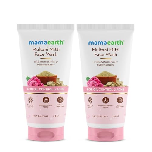 Image of Mamaearth Multani Mitti Face Wash with Multani Mitti & Bulgarian Rose For Oil Control & Acne | 50 ml x 2