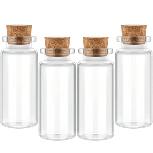 CHALEEMANG 4pcs 30ml / 1 oz. 4pcs Mini Glass Bottles with Cork, Potion Bottles, Message in a Bottle, Small Jars, Spell Jars, Glass Vials with Corks for DIY Decoration Wedding Party Favors