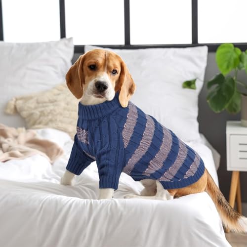 Hjumarayan Hundepullover Mittelgroße Hunde - Pullover Hund mit Geschirrloch, Warm Hunde Strickpullover Winter mit Beinen, Pit-Streifen Hundepulli für Border Collie, Frenchie, Blau XL
