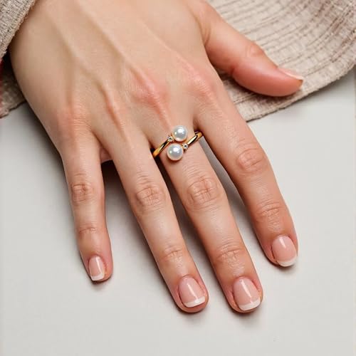 6-9 MM Natural Freshwater Cultured Pearl Ring for Women, 18k Gold-Plated and Sterling Silver, Ideal for Weddings Anniversaries Birthdays Parties Women's Jewelry Gift4