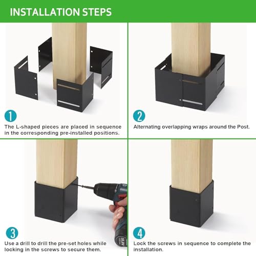 Protector de poste ajustable de acero inoxidable 304, 4 unidades en color negro 4