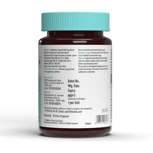 HealthKart HK Vitals Glutathione with Vitamin C & E, Biotin, Grape Seed Extract & Alpha Lipoic Acid, Antioxidant Support, for Skin Glow and Hydration, 30 Veg Capsules - Image 6