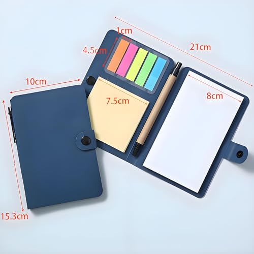 CALLYSONIC 2 Stück Kraftpapier Notizbuch mit Haftnotizen, Klebezettel Set mit Stift，Bunte Sticky Notes, Post it Notizblock für Schule, Büro, Reisen, Notizen, Schwarz und Blau