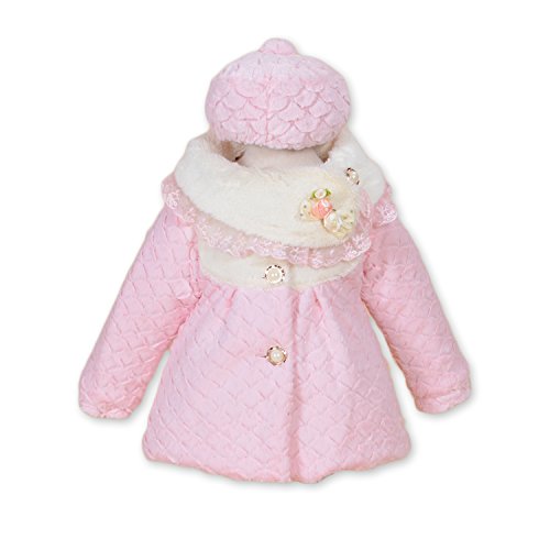 Manteau rose filles manches longues contre le froid avec chapeau protecteur