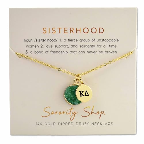 Sorority Shop KD Necklace - Kappa Delta Green Druzy Gemstone Necklace With Engraved Pendant – 14K Gold Dipped Jewelry with Green Gemstone – Sorority Gift, Charm Paraphernalia3