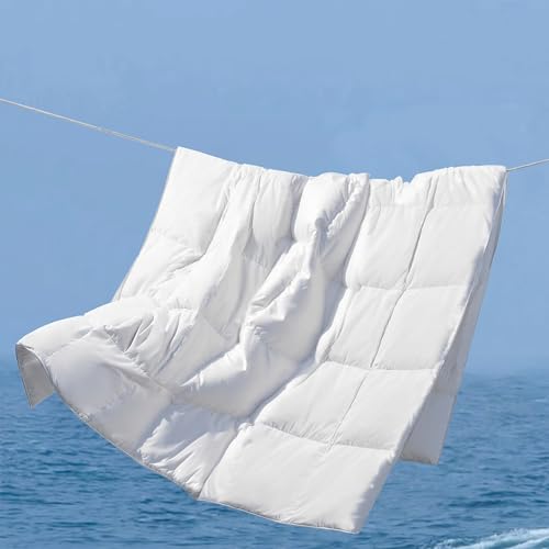 Lightweight Summer Down Fiber Comforter Queen Size Naturally Cooling Breathable Blanket for Hot Sleepers Cloud-Soft Fluffy White Comforters Ideal as a Cooling Comforter or Queen Duvet Insert
