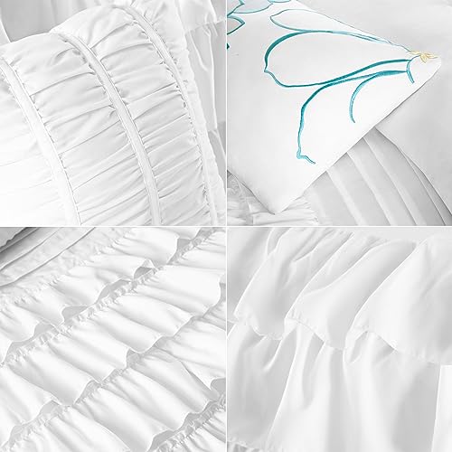 Intelligent Design Comforter Set Queen, Waterfall Multi Layers Ruffle Comforter Set, Shabby Chic Preppy Bedding Set, Soft Queen Comforter Set For Teen Girls, Toss Pillow, Full/Queen White 5 Piece #TOP6