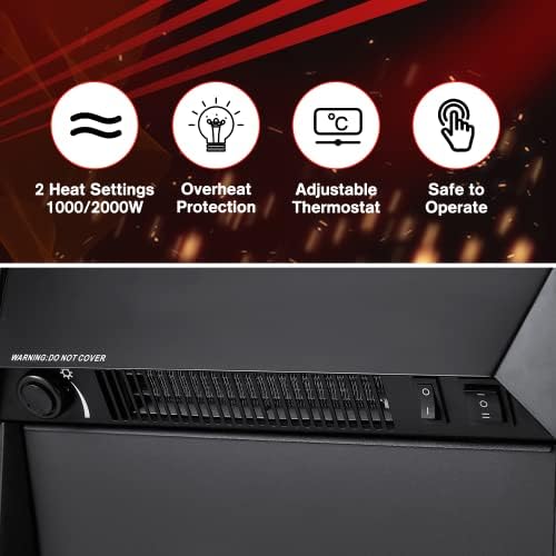 EROMMY 1000/2000W Electric Stove Fireplace Round Freestanding Electric Stove Fire Indoor Heater with Overheat Protection and Thermostat Control (48.2 x 12.5 x 59.2 cm)