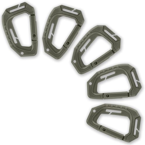 M-Tac Military Plastic Tactical Carabiners - Multi Purpose 3,7х2,2 inches Carabiner Clip Tactical D Ring - Plastic D-Clips Pack of 5 (Olive)