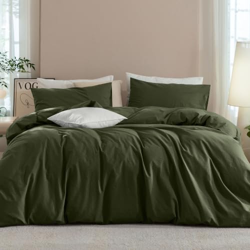 JIYUAN Alaska King Washed Cotton Duvet Cover Set, Relaxed Linen Feel