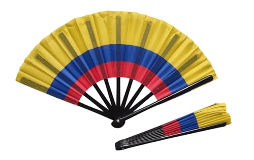 LUYITSVE Colombian Flag Fan 8 inch Length- Vibrant Color Durable Polyester Colombia Clapping Fan Folding with Plastic Frame for Soccer Games & Summer Events,Parties, Festivals. (Colombia, Multicolor)
