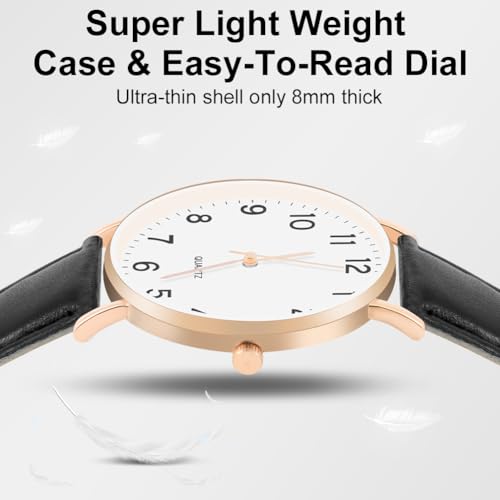 OFFCUP Mens Watches, 39MM Men's Chronograph Watch, Leather Watches Mineral Glass Quartz Watch, Business Casual Fashion Gents Watch, Men's Wrist Watches for Men Wear and Scratch Resistant Rose Gold - Image 3