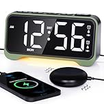 ROCAM Loud Alarm Clock for Heavy Sleepers with Bed Shaker, Vibrating Alarm Clock with Dual Alarms Weekday Weekend Mode, Brightness 0%-100%, Warm Night Light, Power-Off Memory