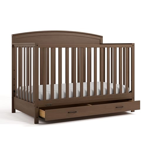 Graco Benton 5-in-1 Convertible Crib with Drawer (Hazelnut) – GREENGUARD Gold Certified, Converts from Baby Crib to Toddler Bed, Daybed and Full-Size Bed, Full-Size Nursery Storage Drawer